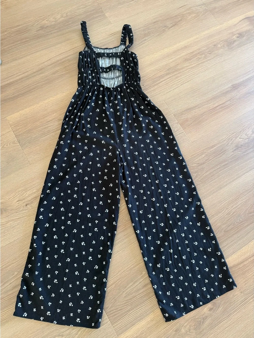 Black Floral Wide-Leg Jumpsuit-Girls 10-12